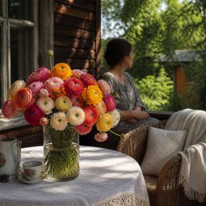Букеты с ранункулюсами — сорта La Belle, Pink Cloony и Cloni, многослойные махровые