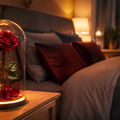 Розы в колбе — стабилизированная роза под куполом с LED-подсветкой, премиум-подарок на годовщину